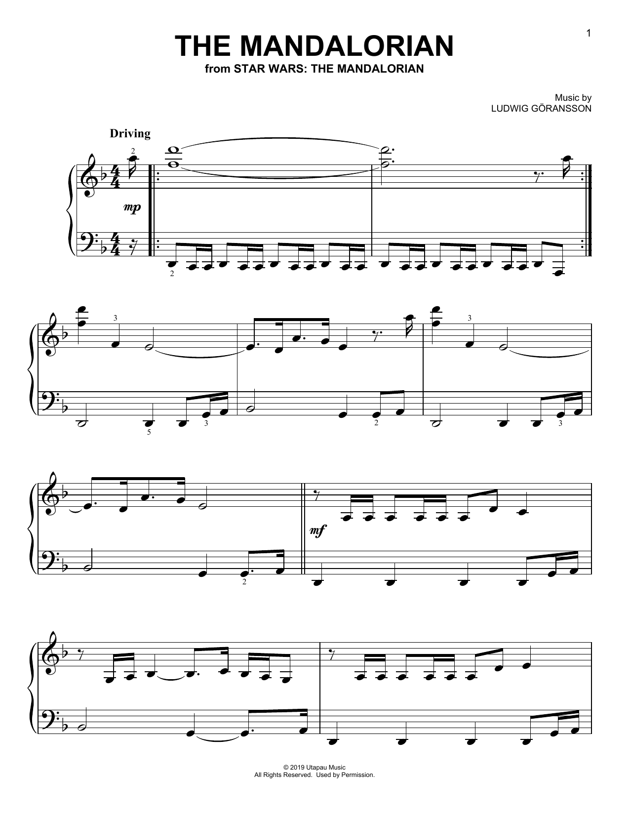 Download Ludwig Göransson The Mandalorian (from Star Wars: The Ma Sheet Music