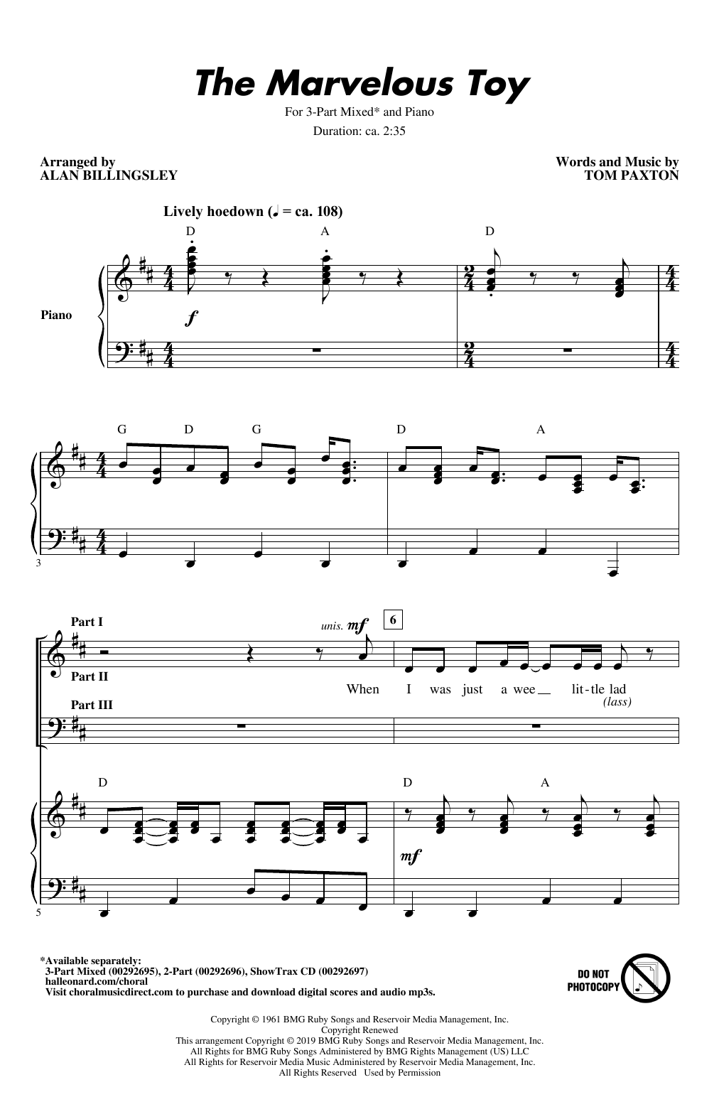 Download Peter, Paul and Mary The Marvelous Toy (arr. Alan Billingsle Sheet Music