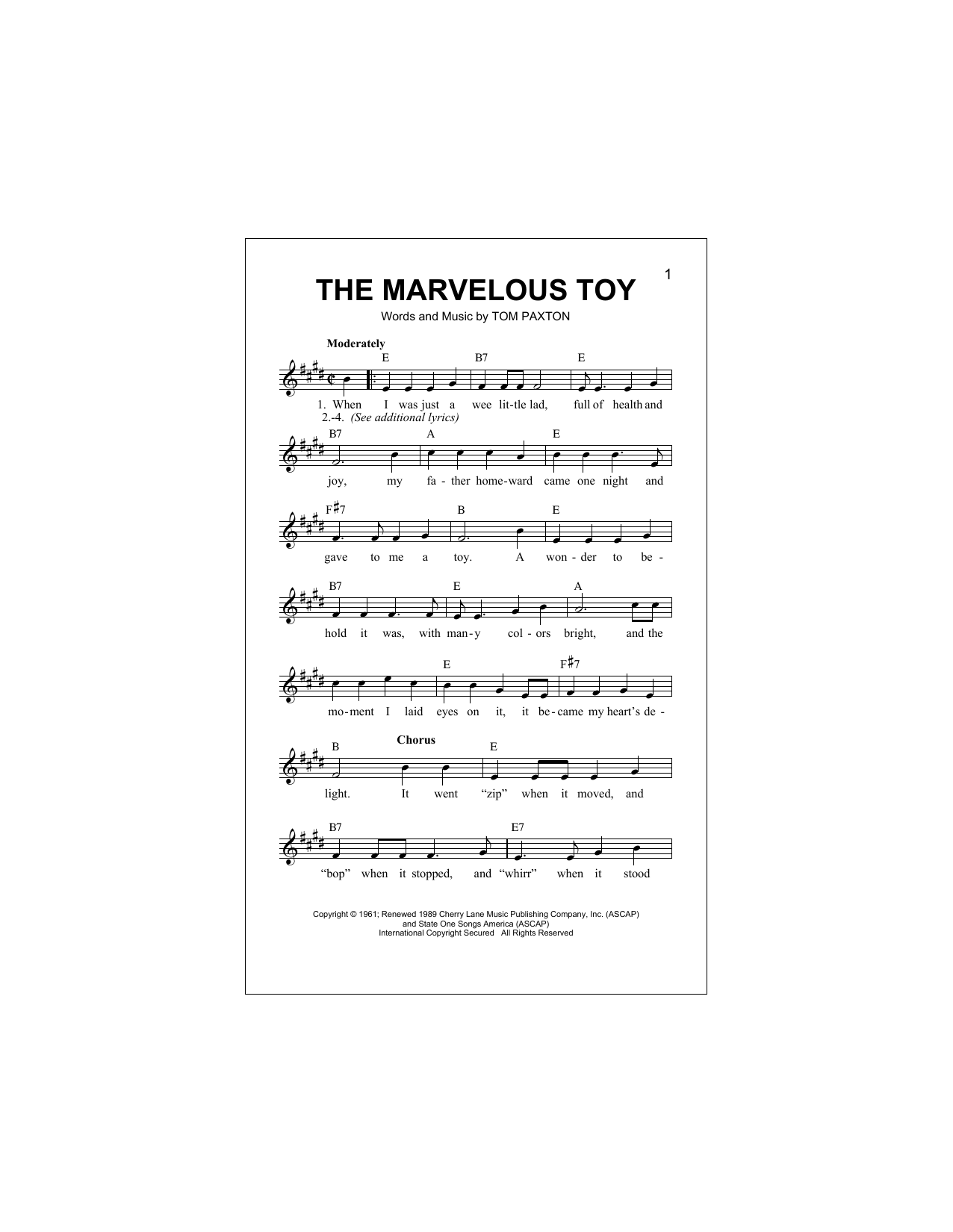 Download John Denver The Marvelous Toy Sheet Music