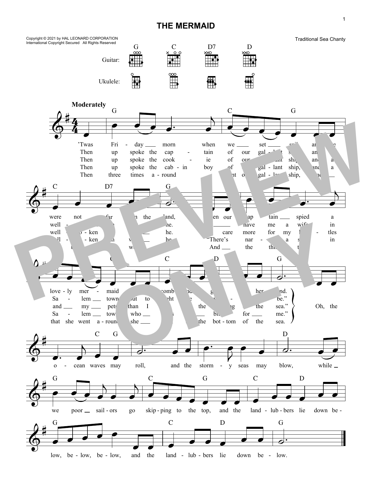 Download Traditional Sea Chanty The Mermaid Sheet Music