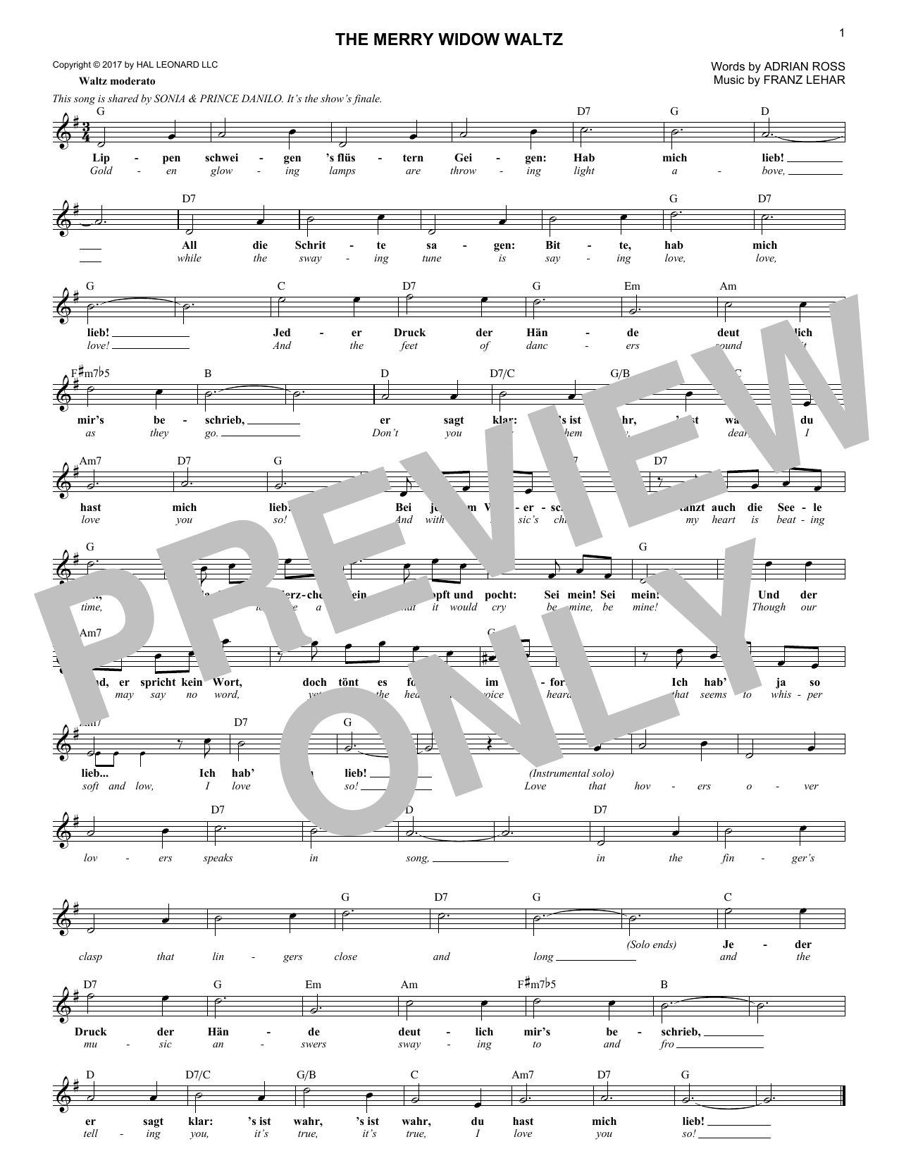 Download Franz Lehar The Merry Widow Waltz Sheet Music