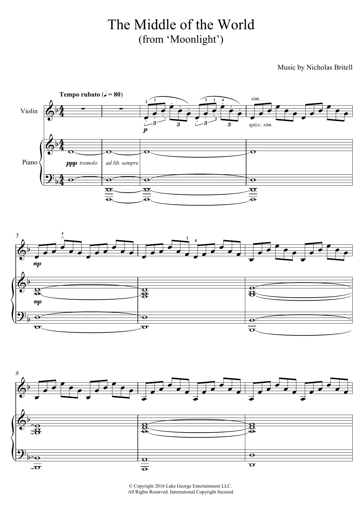 Download Nicholas Britell The Middle Of The World (from 'Moonligh Sheet Music