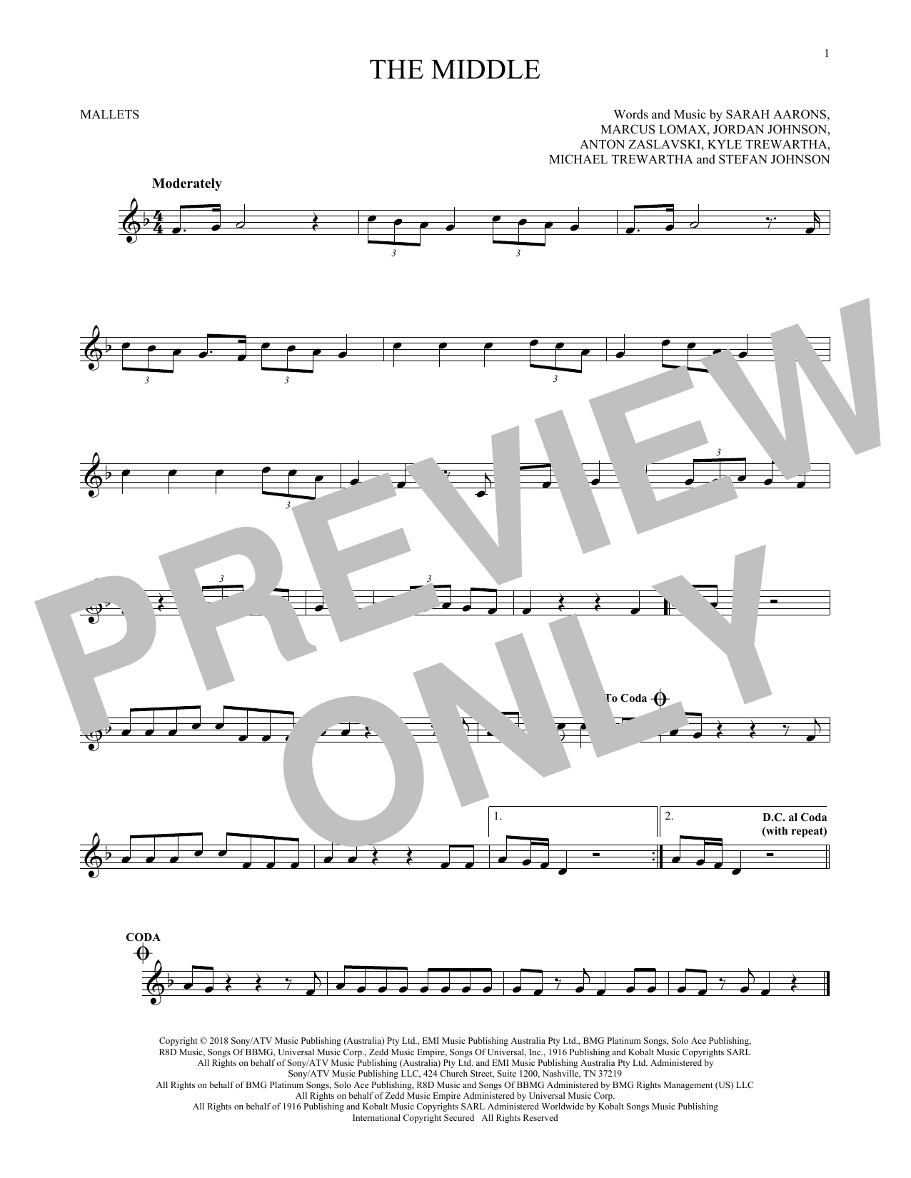 Zedd, Maren Morris & Grey The Middle sheet music notes printable PDF score