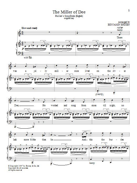 Download Benjamin Britten The Miller of Dee Sheet Music