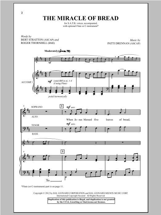 Download Patti Drennan The Miracle Of Bread Sheet Music