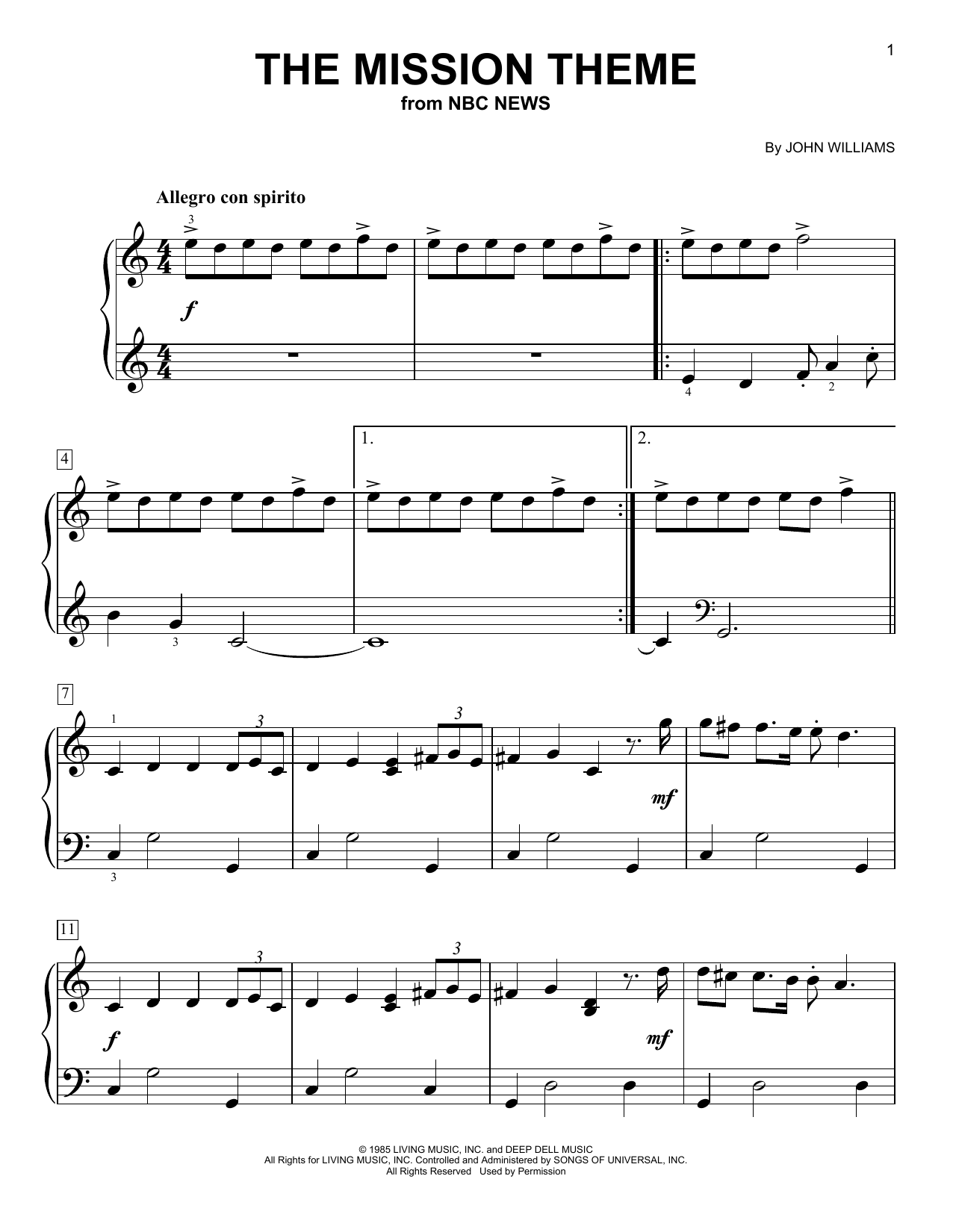 Download John Williams The Mission Theme Sheet Music