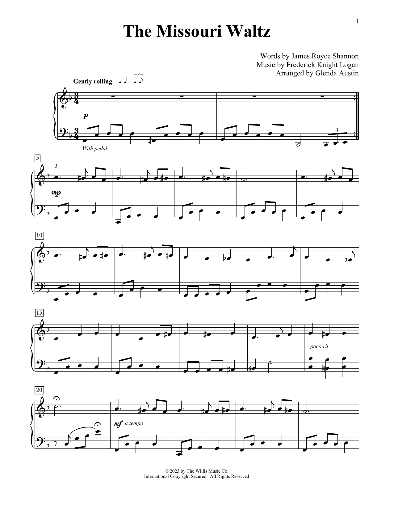 Download Frederick Knight Logan The Missouri Waltz (arr. Glenda Austin) Sheet Music