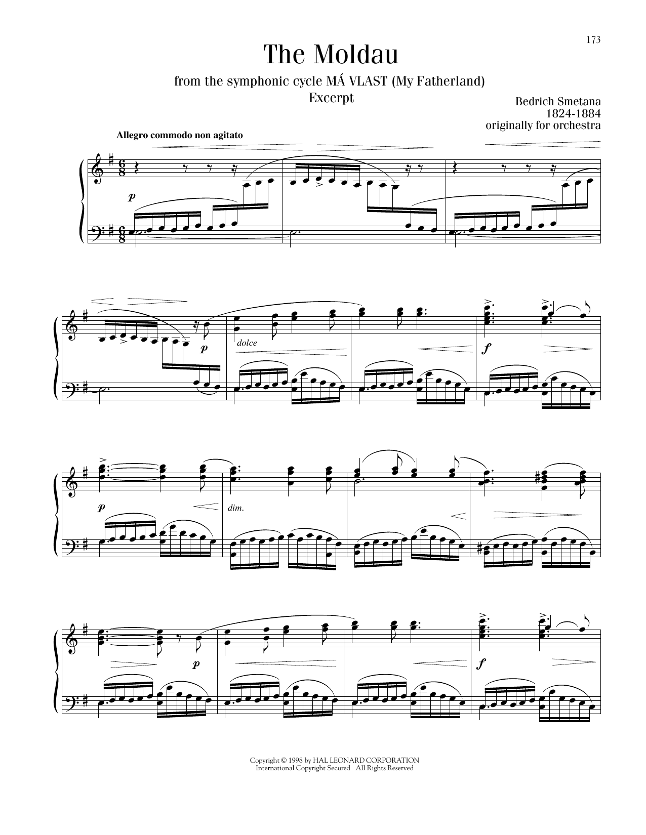 Bedrich Smetana The Moldau sheet music notes printable PDF score