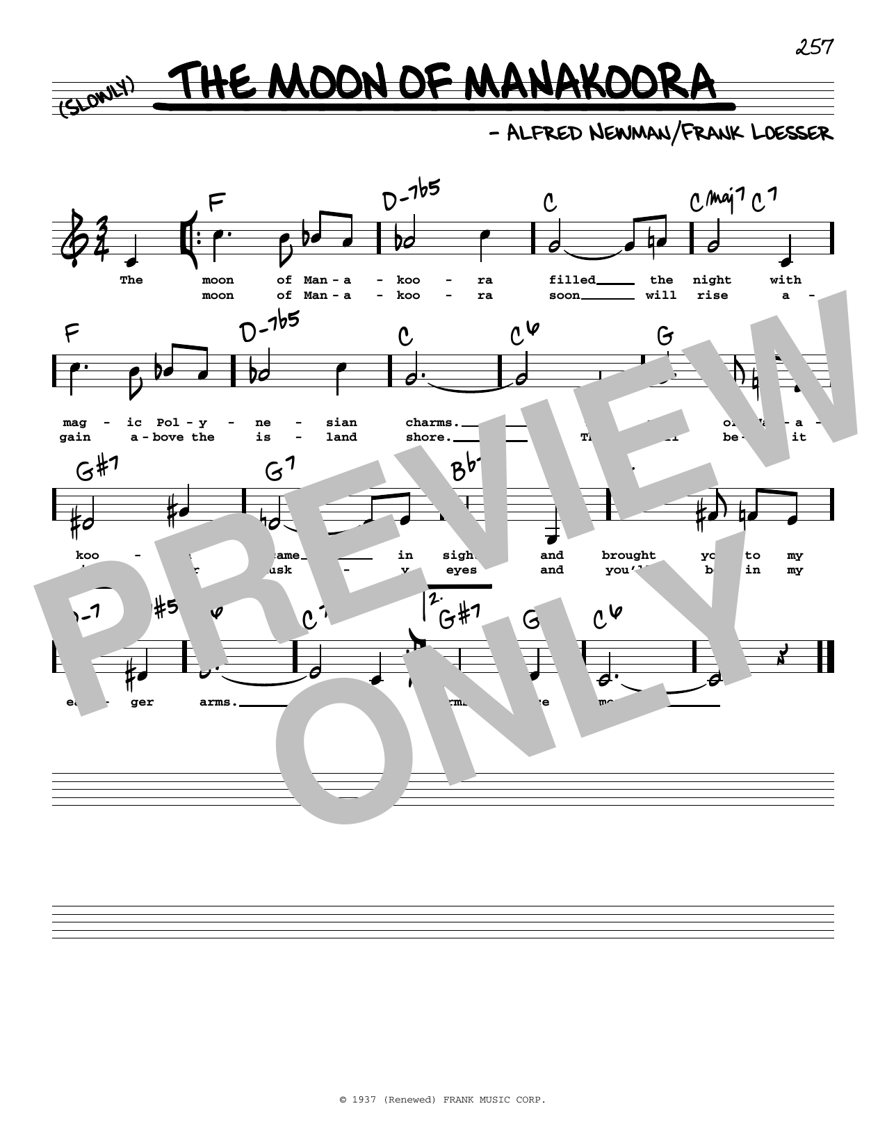 Frank Loesser The Moon Of Manakoora (Low Voice) sheet music notes printable PDF score