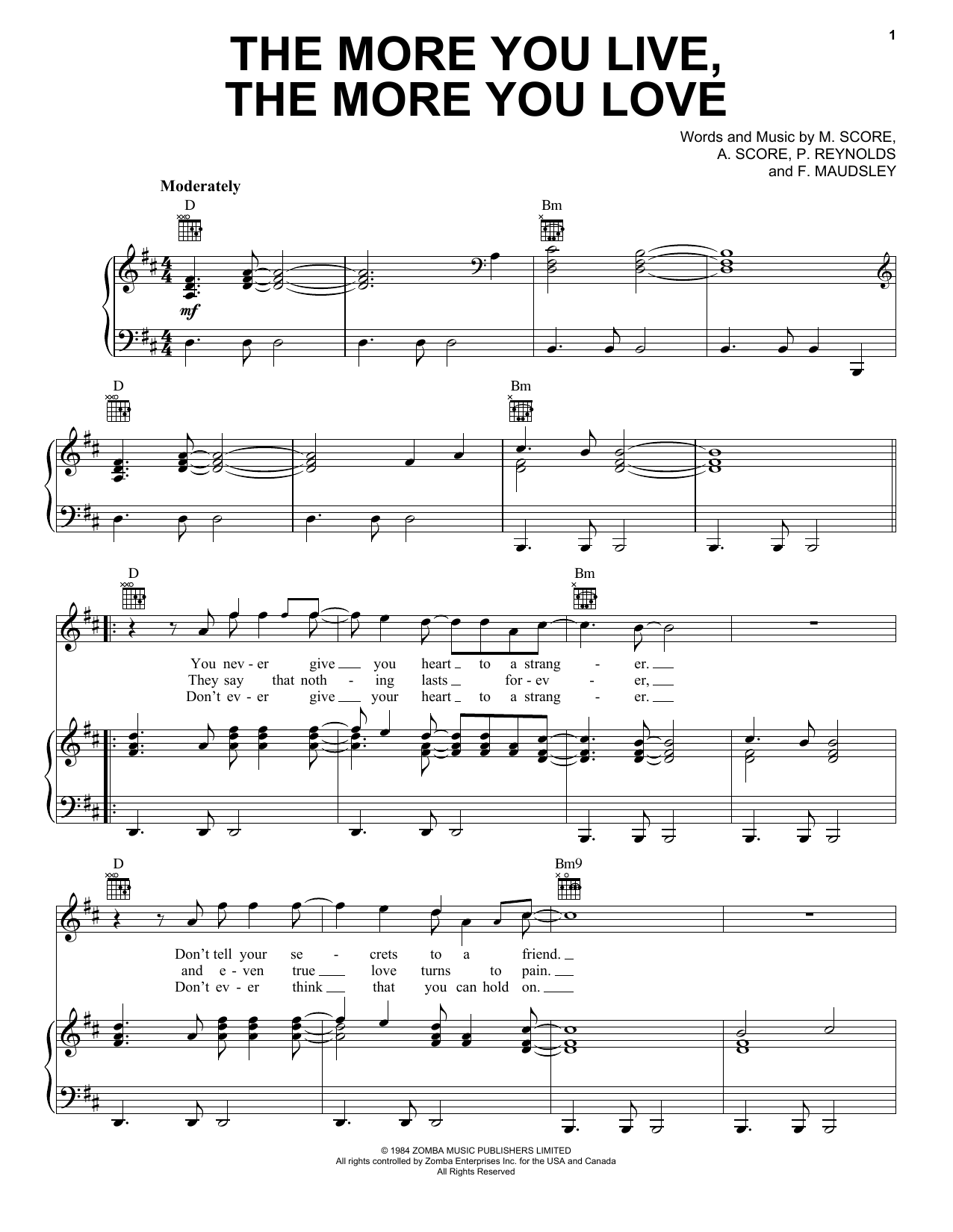 Download A Flock Of Seagulls The More You Live, The More You Love Sheet Music