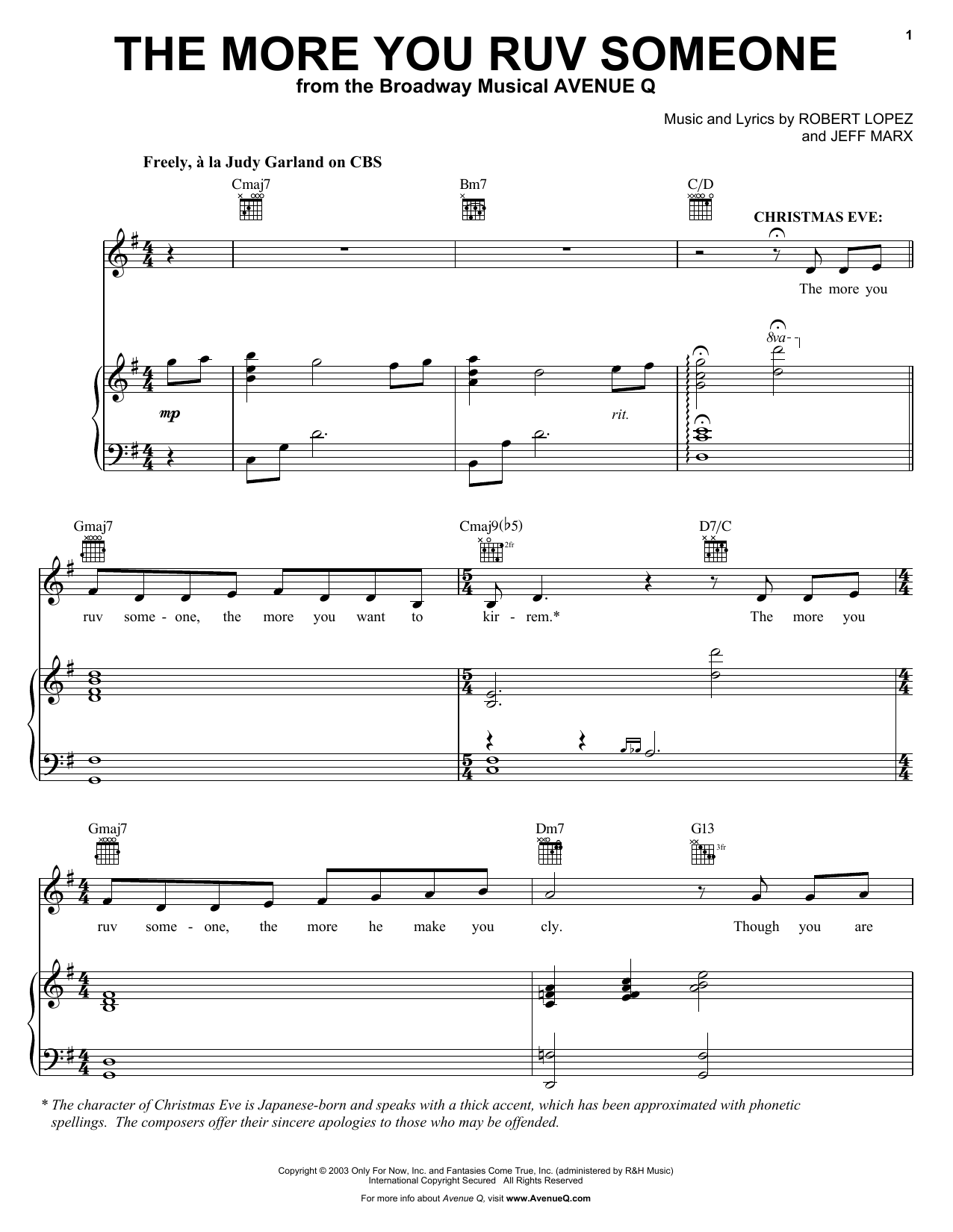 Download Robert Lopez & Jeff Marx The More You Ruv Someone (from Avenue Q Sheet Music