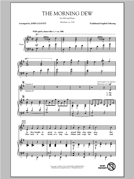 Download Traditional Folksong The Morning Dew (arr. John Leavitt) Sheet Music