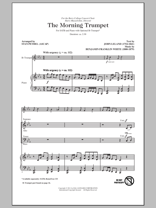 Download Benjamin Franklin White The Morning Trumpet (arr. Stan Pethel) Sheet Music