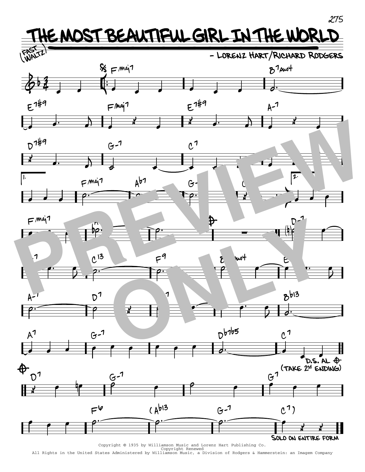 Download Rodgers & Hart The Most Beautiful Girl In The World [R Sheet Music