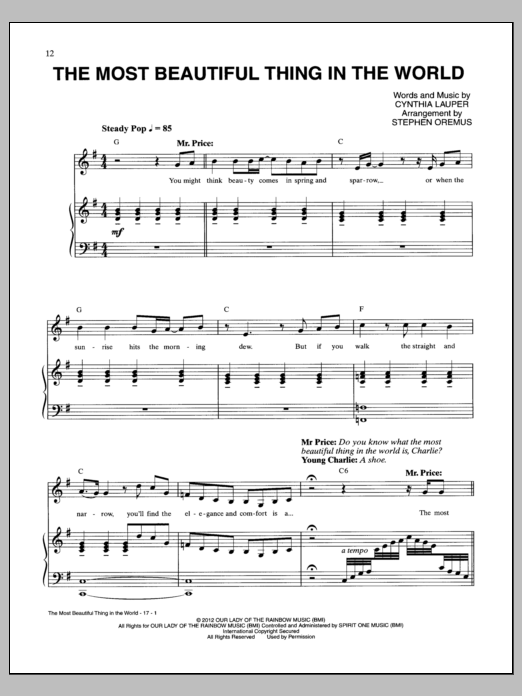 Download Cyndi Lauper The Most Beautiful Thing In The World Sheet Music