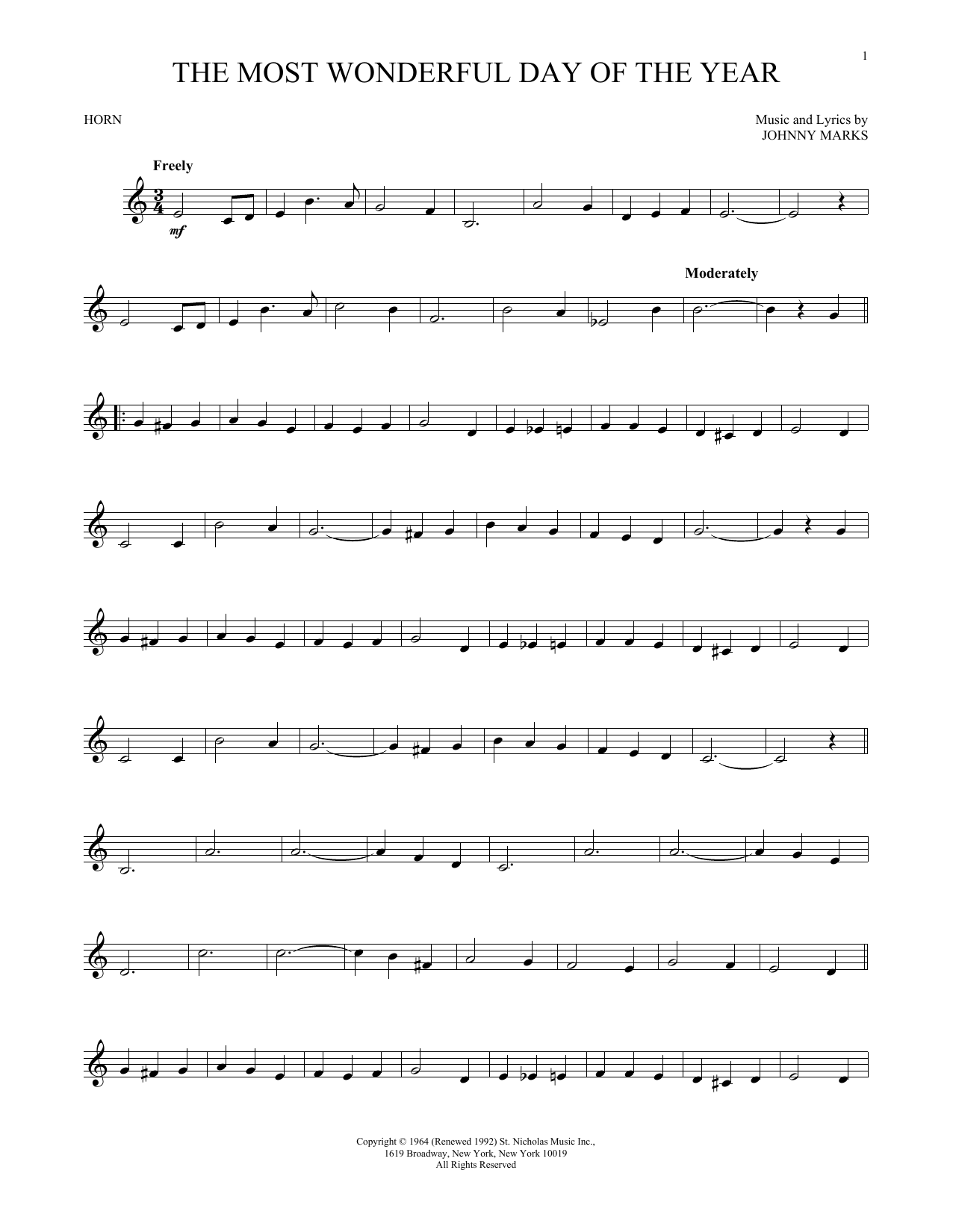 Download Johnny Marks The Most Wonderful Day Of The Year Sheet Music