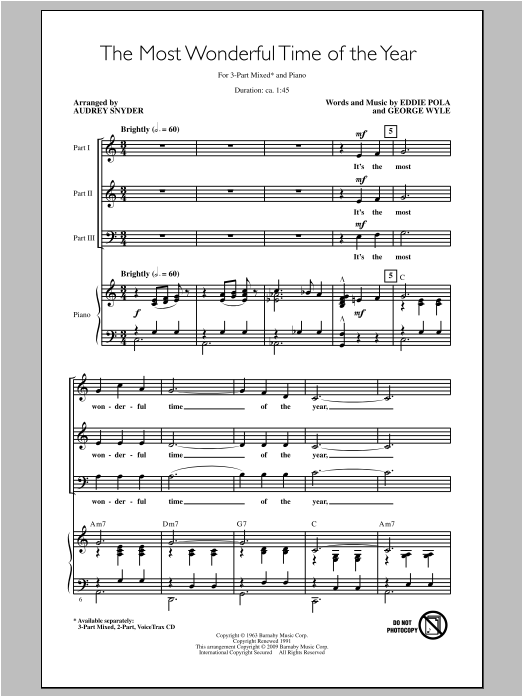 Download Audrey Snyder The Most Wonderful Time Of The Year Sheet Music
