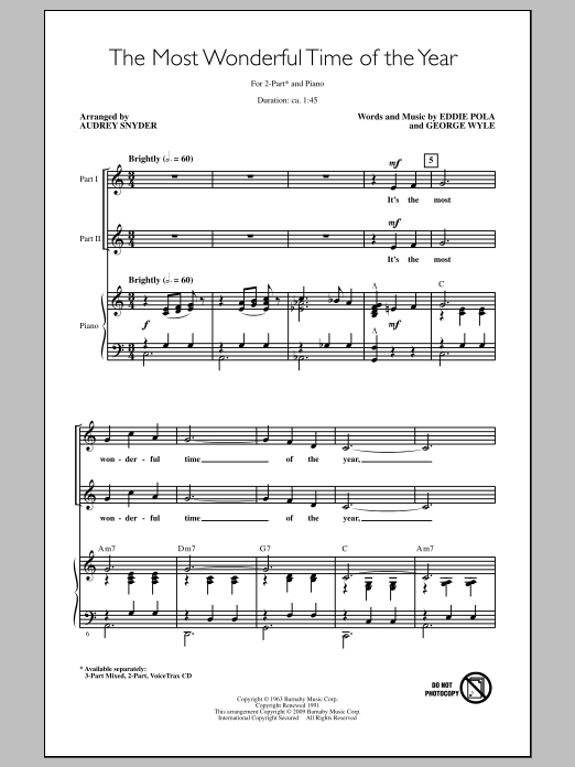 Download Audrey Snyder The Most Wonderful Time Of The Year Sheet Music
