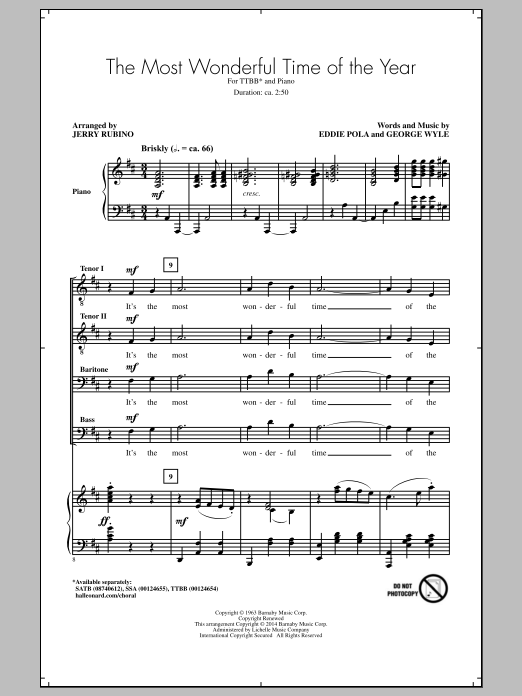 Download Jerry Rubino The Most Wonderful Time Of The Year Sheet Music