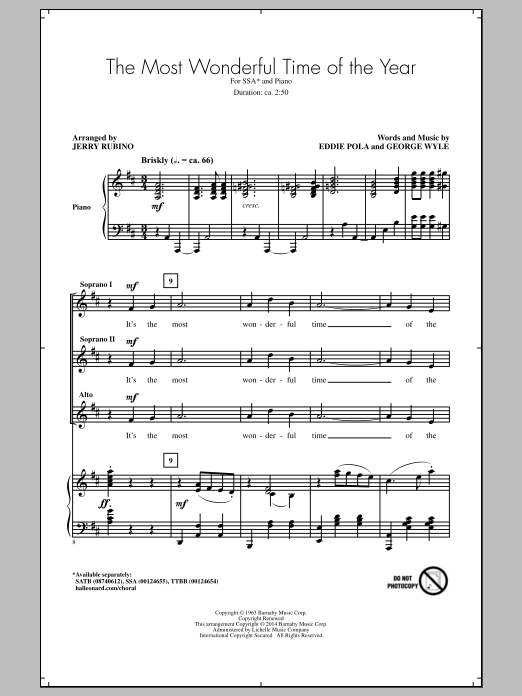 Download Jerry Rubino The Most Wonderful Time Of The Year Sheet Music