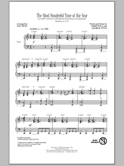 Download Mac Huff The Most Wonderful Time Of The Year Sheet Music