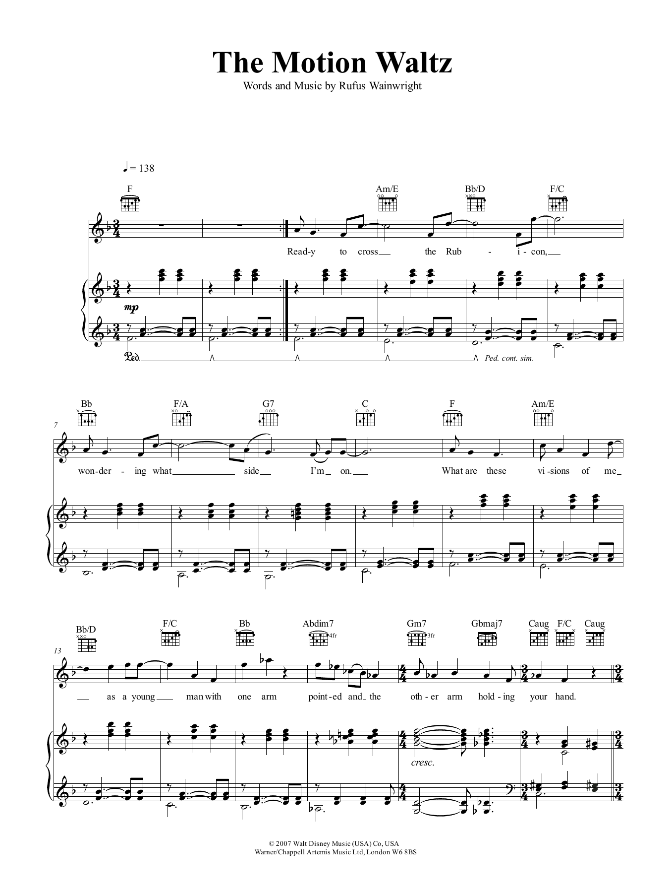 Download Rufus Wainwright The Motion Waltz Sheet Music