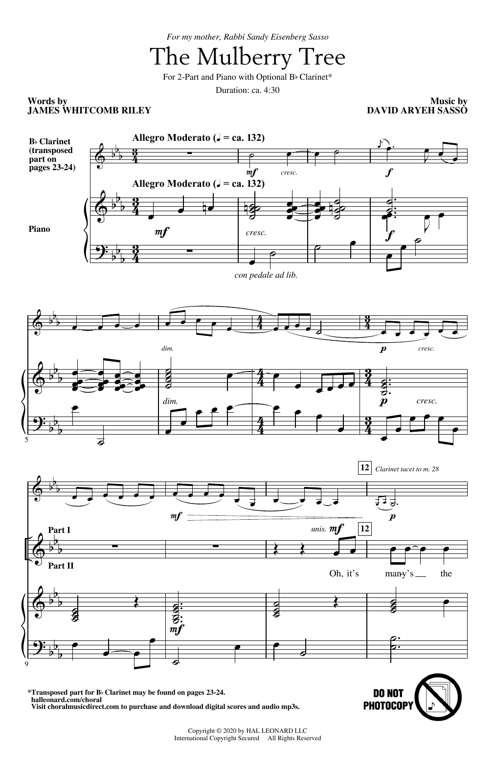 Download David Aryeh Sasso The Mulberry Tree Sheet Music