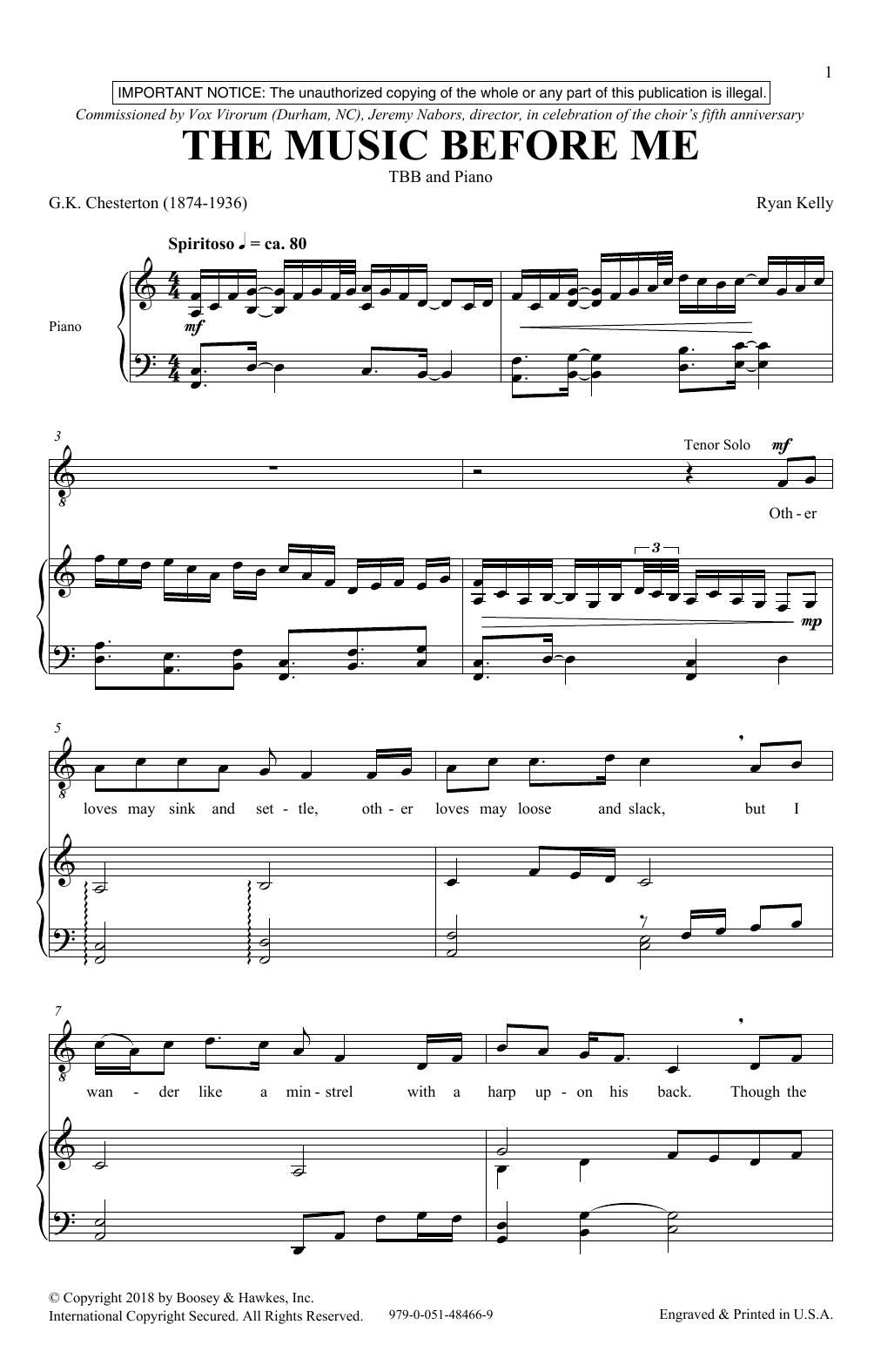 Download Ryan Kelly The Music Before Me Sheet Music