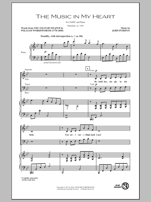Download John Purifoy The Music In My Heart Sheet Music