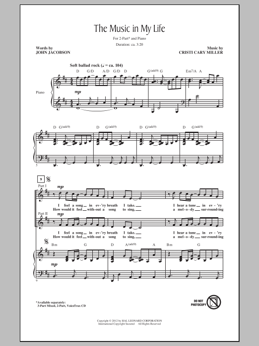 Download John Jacobson The Music In My Life Sheet Music