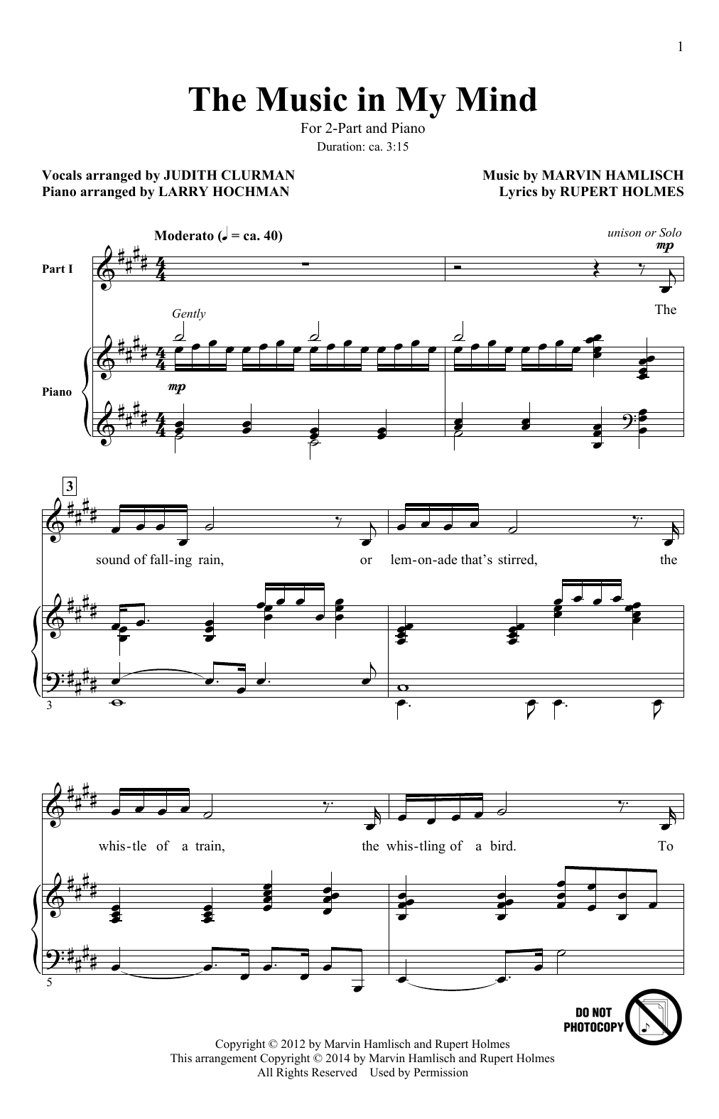 Download L Hochman The Music In My Mind Sheet Music