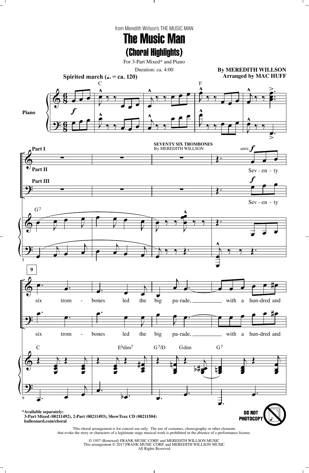 Download Mac Huff The Music Man (Choral Highlights) Sheet Music