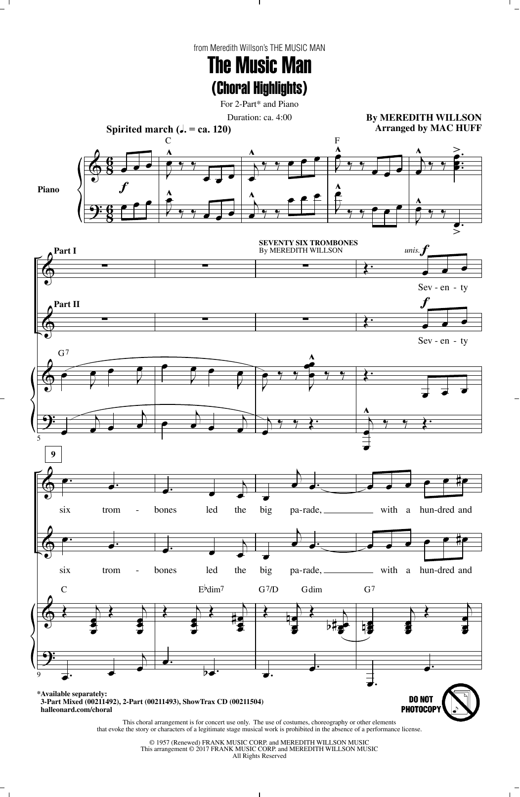Download Mac Huff The Music Man (Choral Highlights) Sheet Music