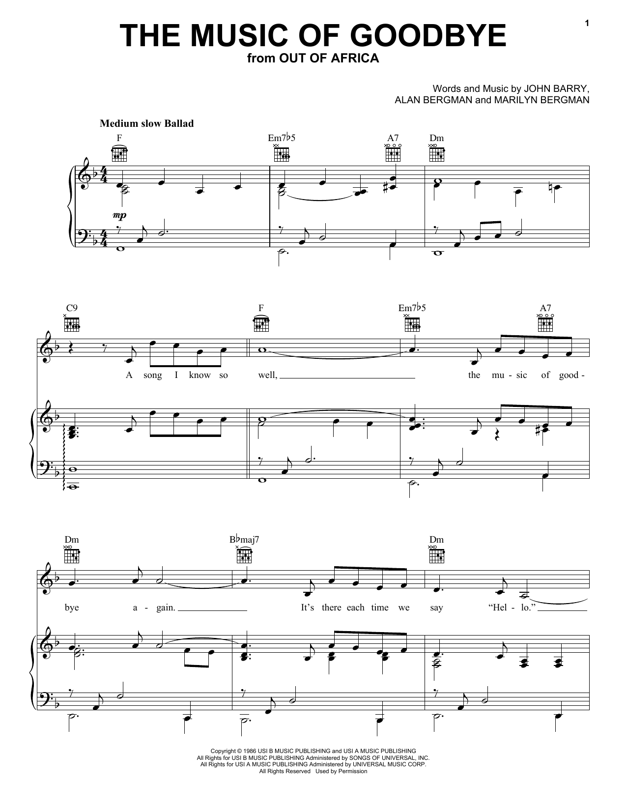 Download Alan Bergman The Music Of Goodbye Sheet Music