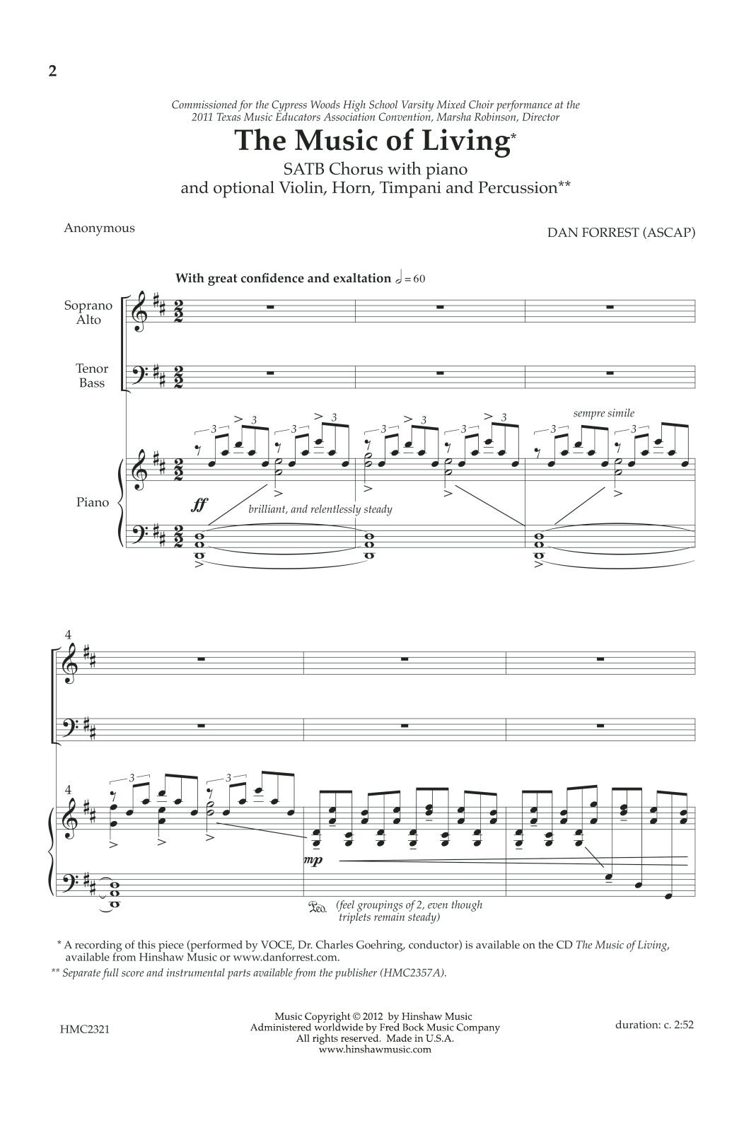 Dan Forrest The Music Of Living sheet music notes printable PDF score