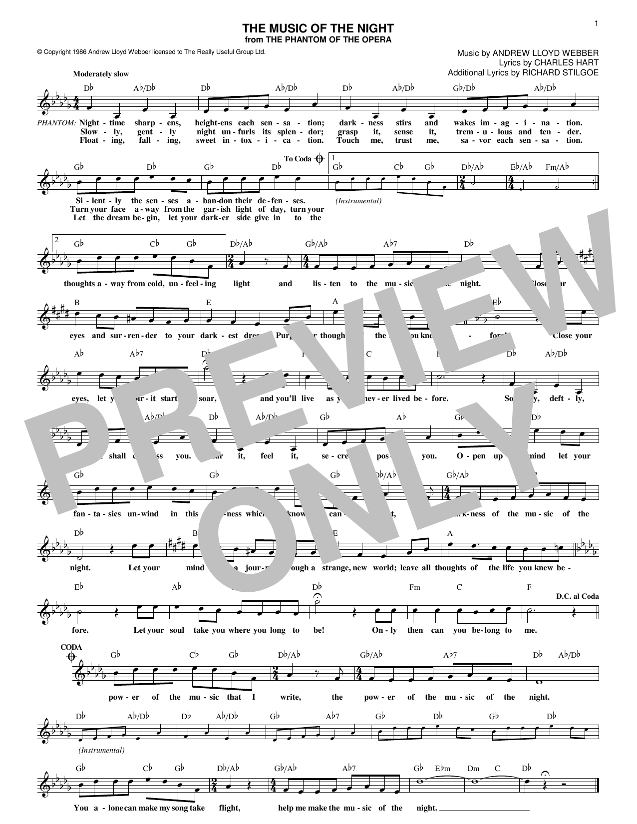 Download Andrew Lloyd Webber The Music Of The Night (from The Phanto Sheet Music