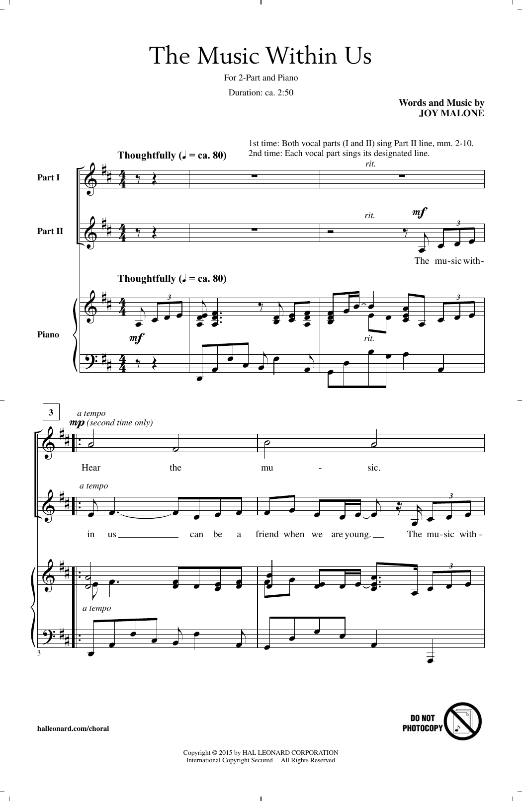 Download Joy Malone The Music Within Us Sheet Music