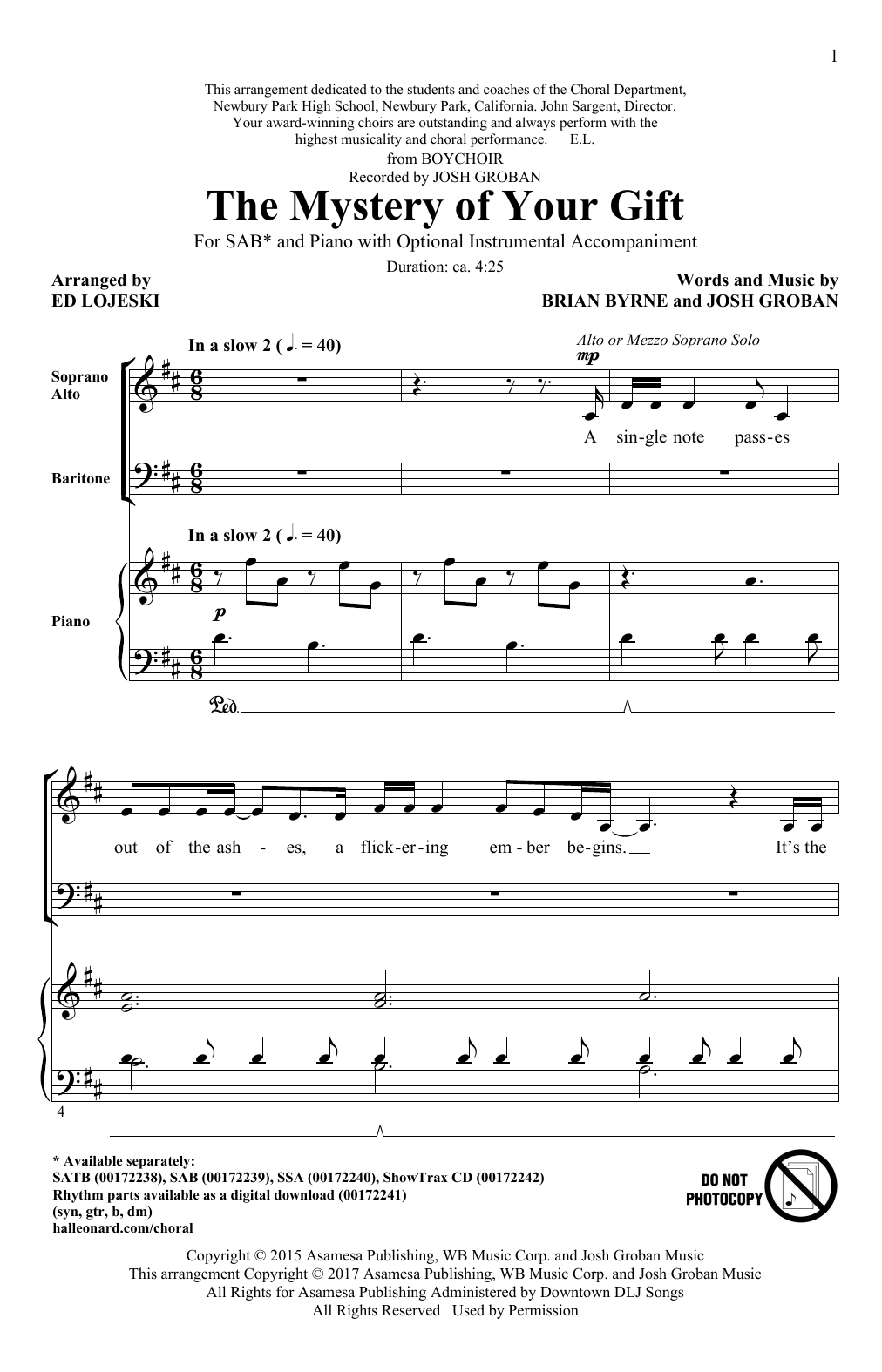 Download Ed Lojeski The Mystery Of Your Gift Sheet Music