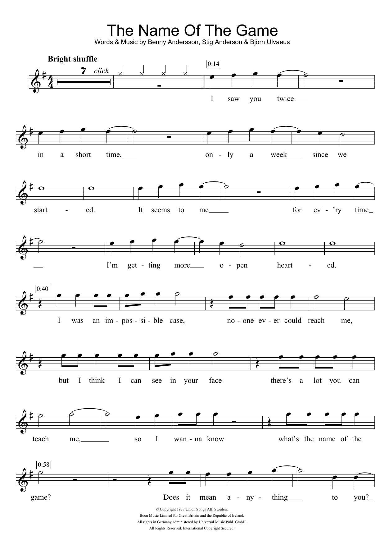 Download ABBA The Name Of The Game Sheet Music