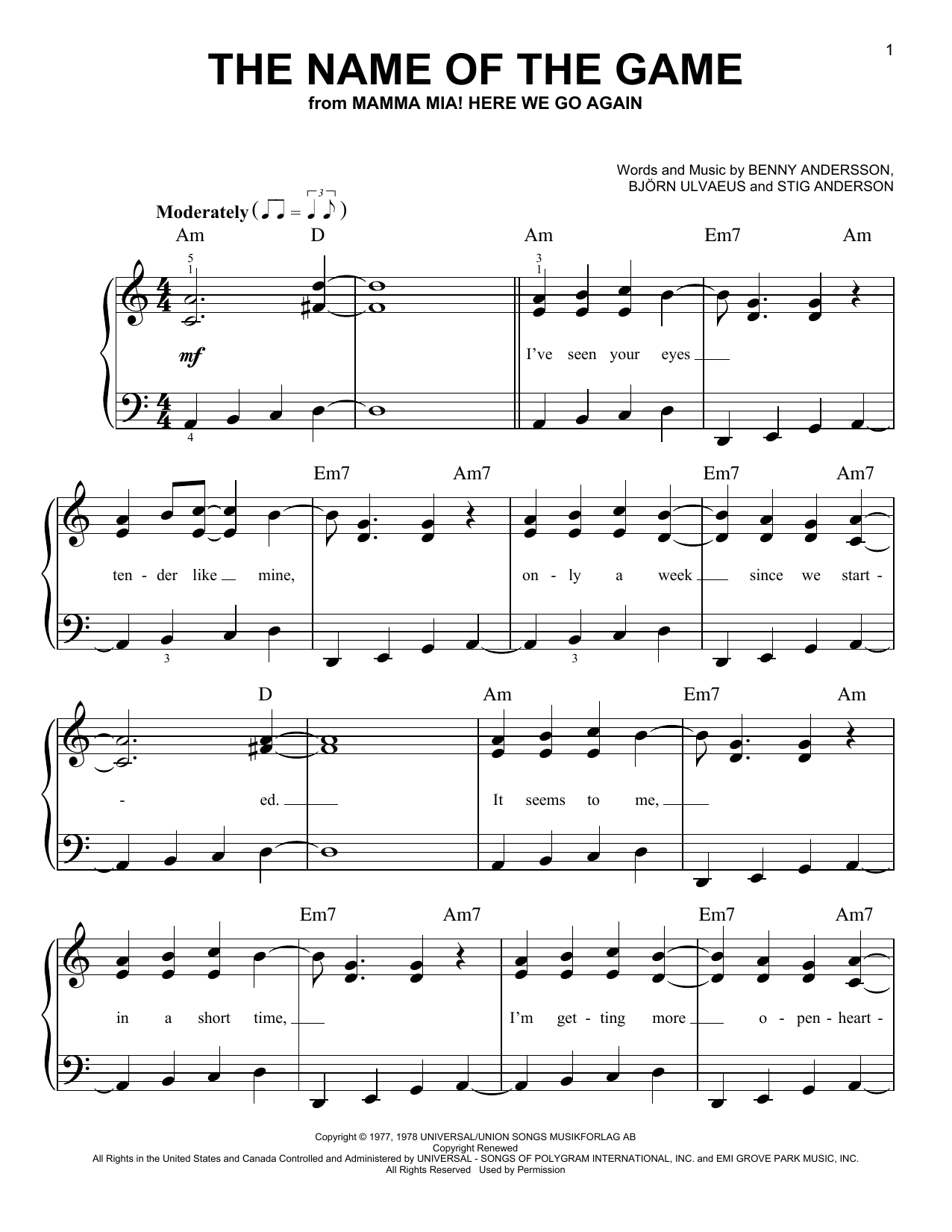 Download ABBA The Name Of The Game (from Mamma Mia! H Sheet Music