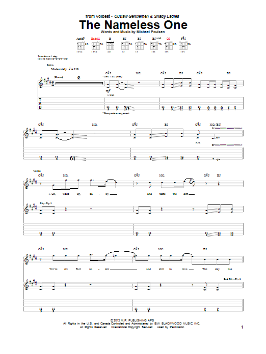 Download Volbeat The Nameless One Sheet Music