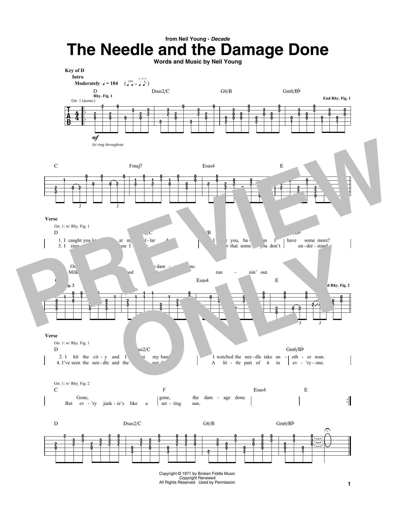 Download Neil Young The Needle And The Damage Done Sheet Music