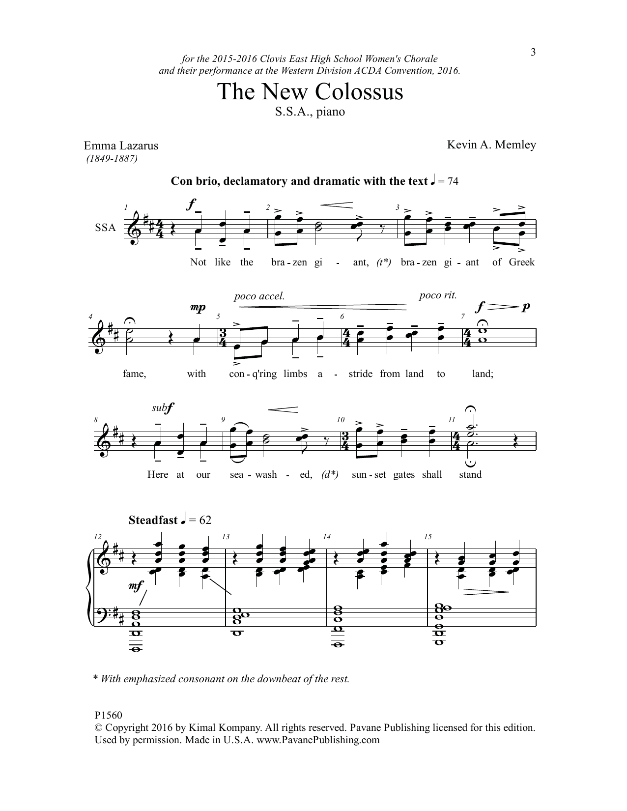 Download Kevin Memley The New Colossus Sheet Music