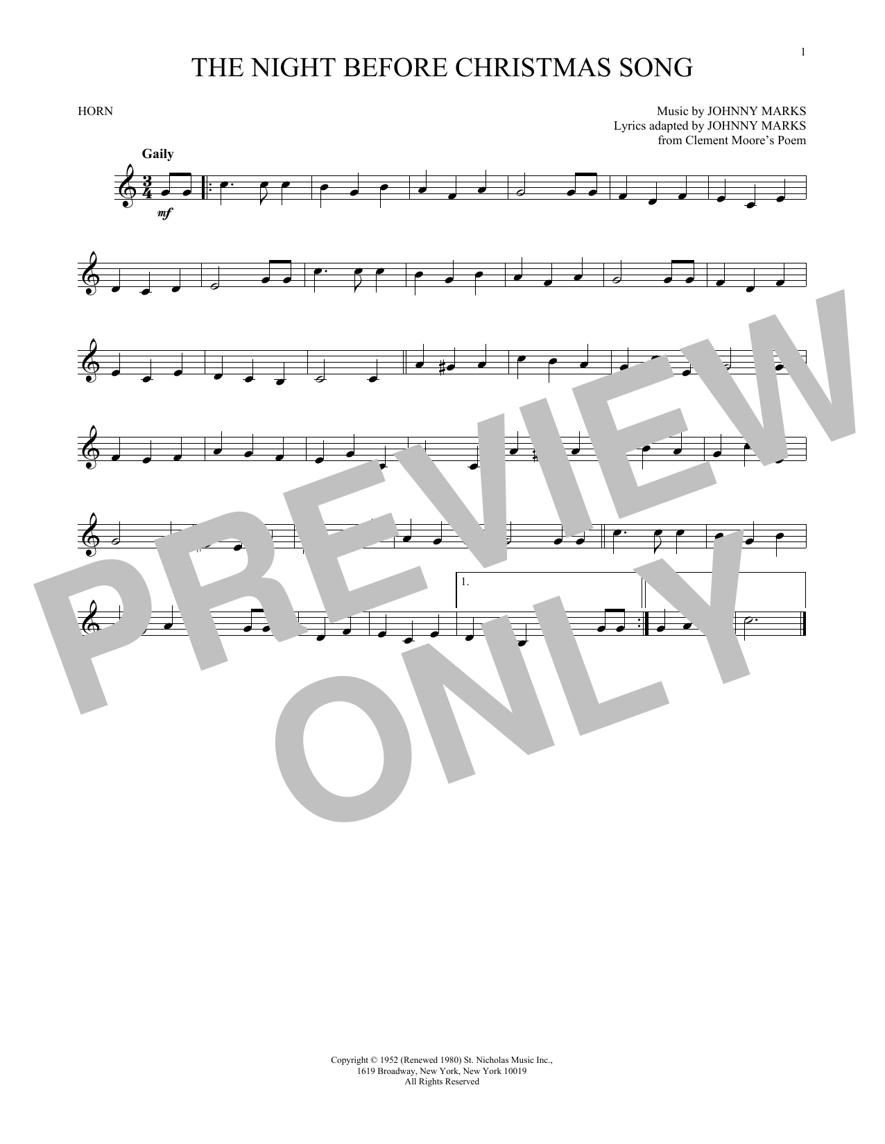 Download Johnny Marks The Night Before Christmas Song Sheet Music