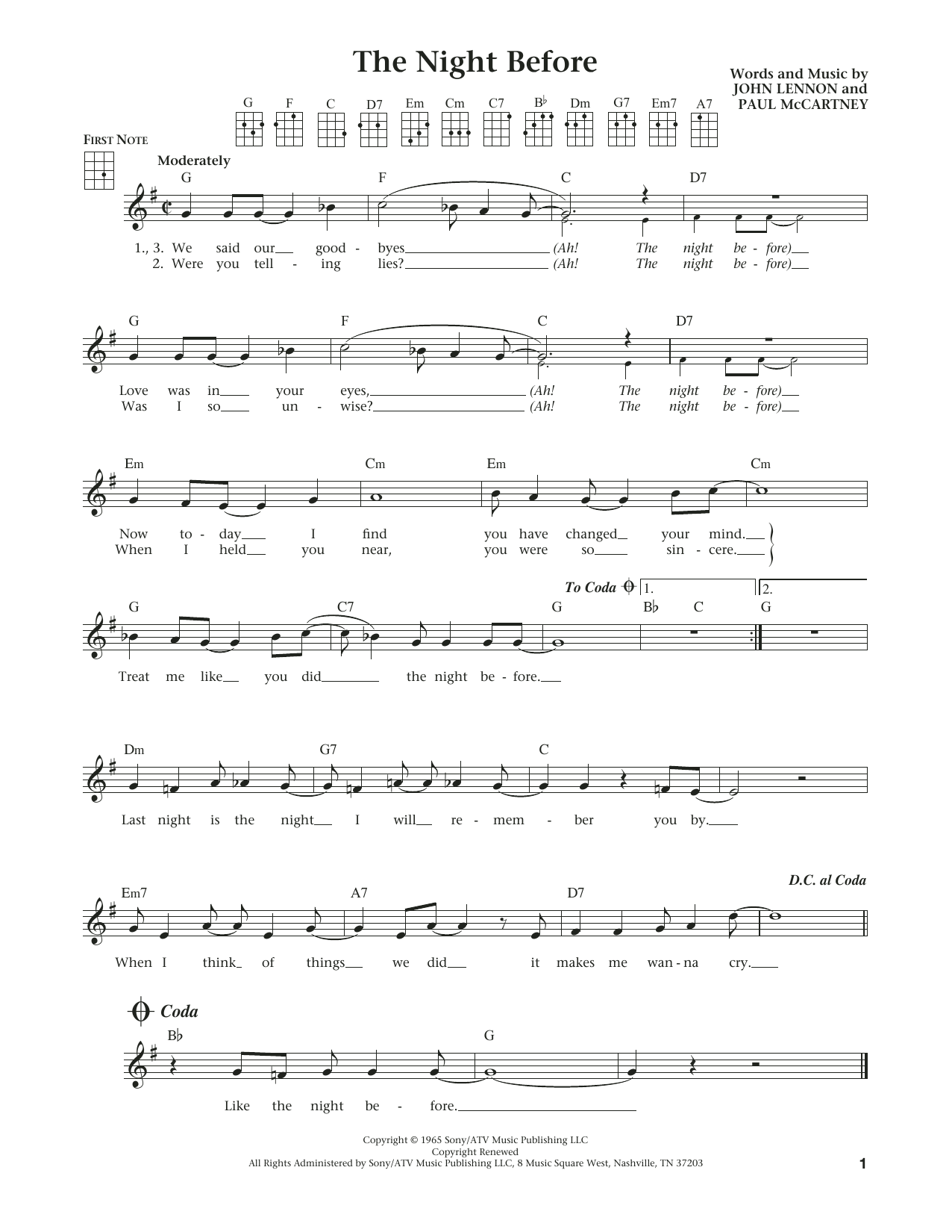 Download The Beatles The Night Before (from The Daily Ukulel Sheet Music
