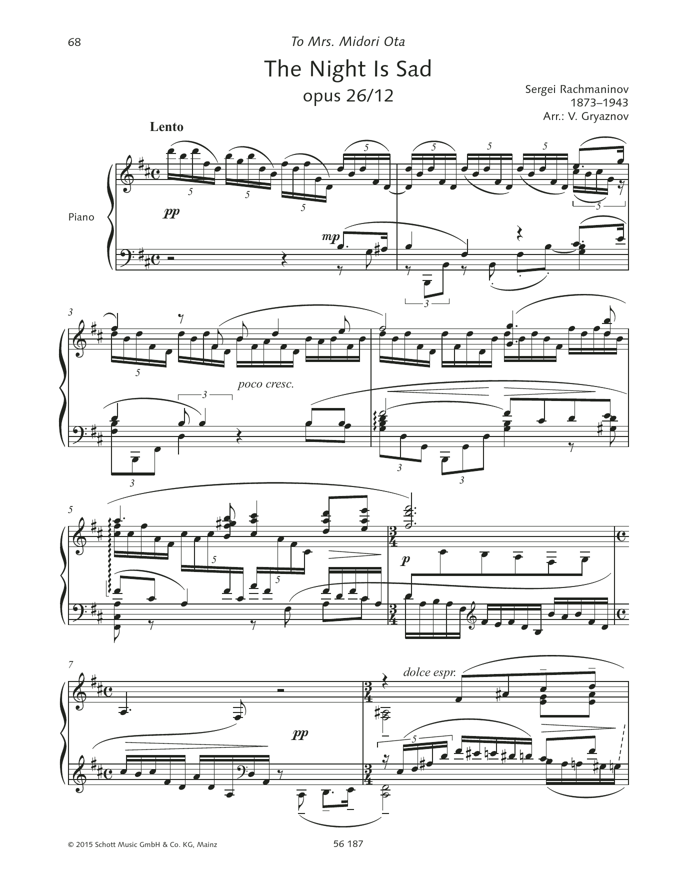 Download Sergei Rachmaninoff The Night is Sad Sheet Music