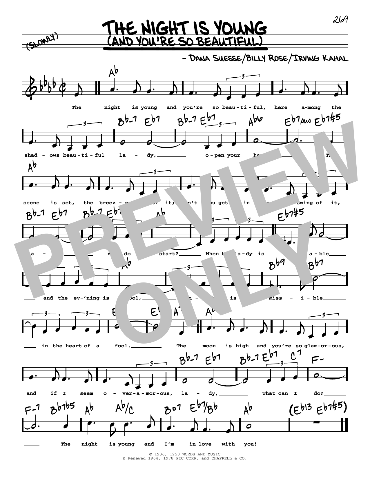 Billy Rose The Night Is Young (And You're So Beautiful) (Low Voice) sheet music notes printable PDF score