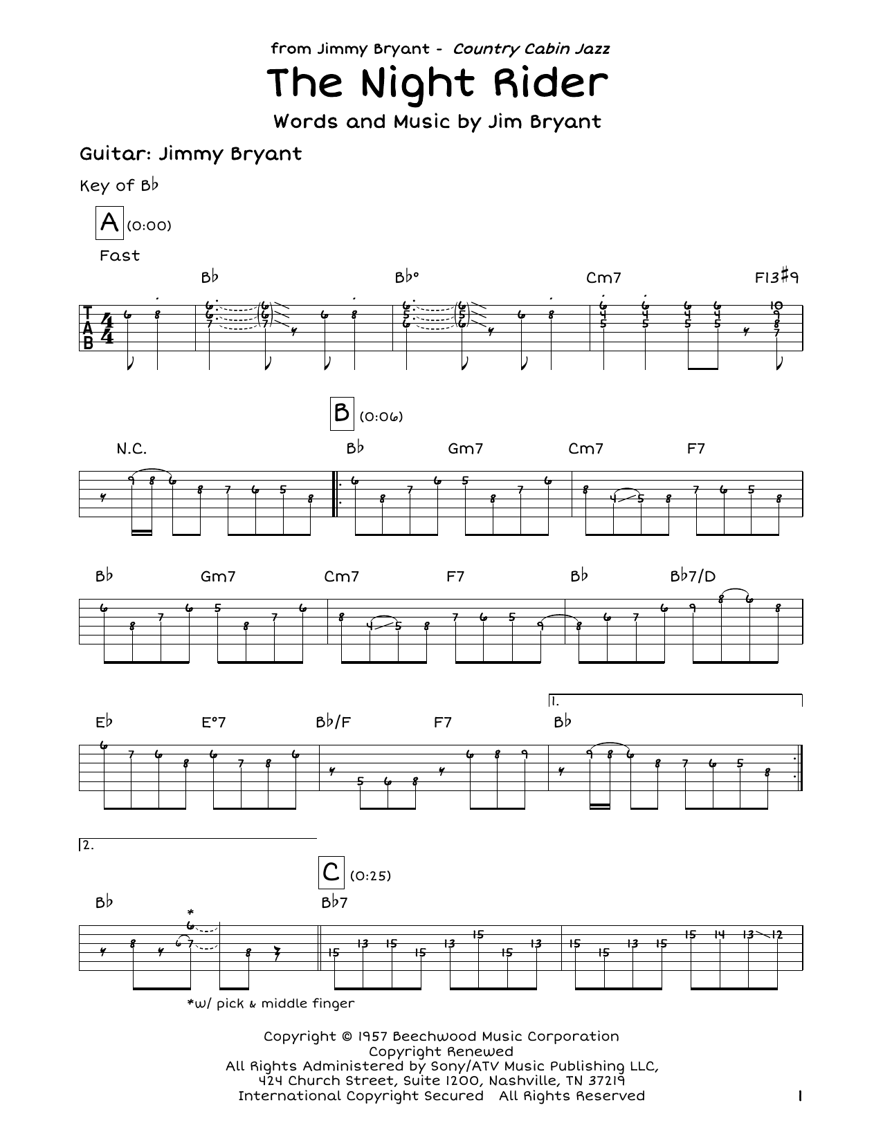 Download Jimmy Bryant with Speedy West The Night Rider Sheet Music