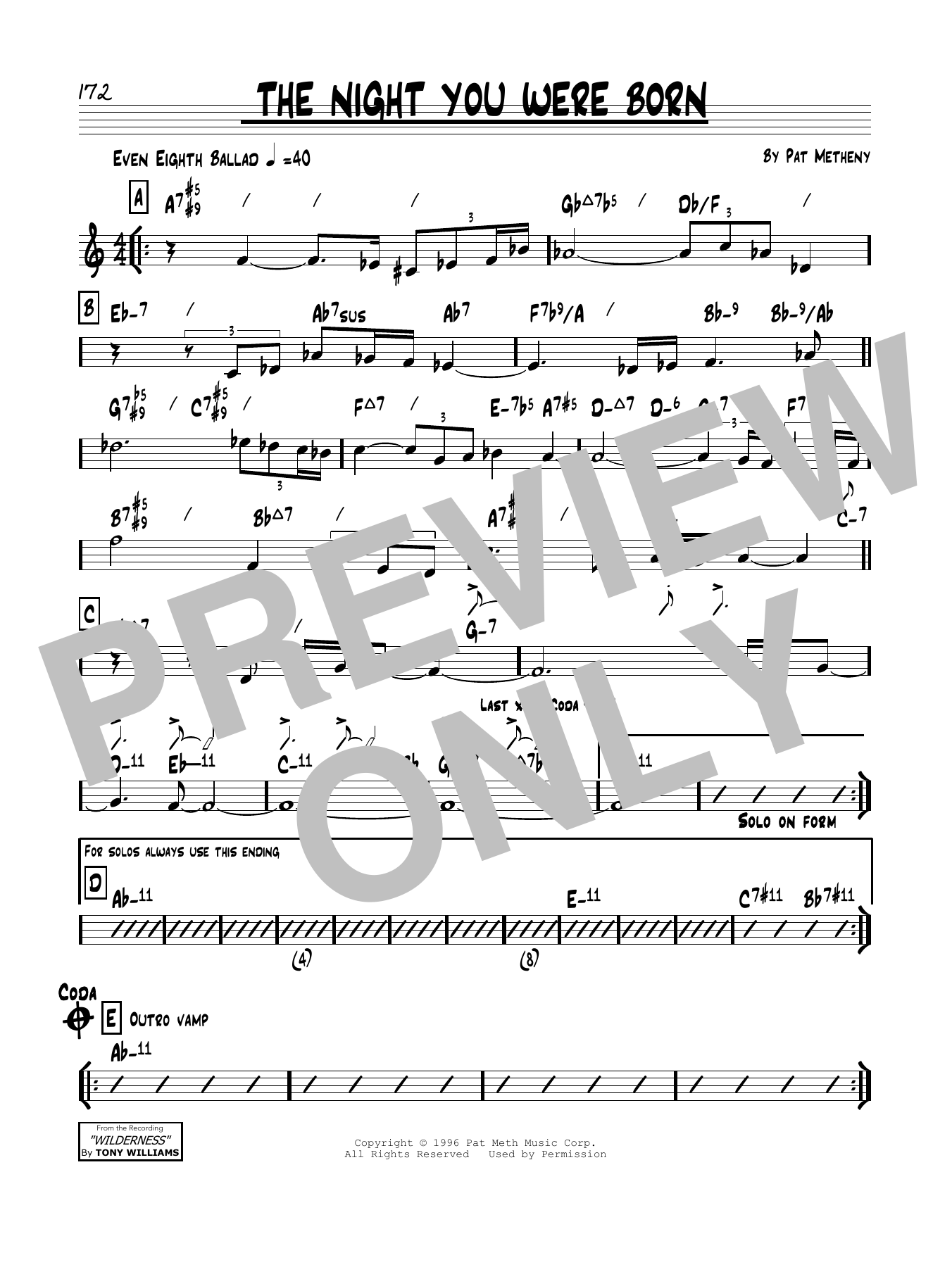 Download Pat Metheny The Night You Were Born Sheet Music