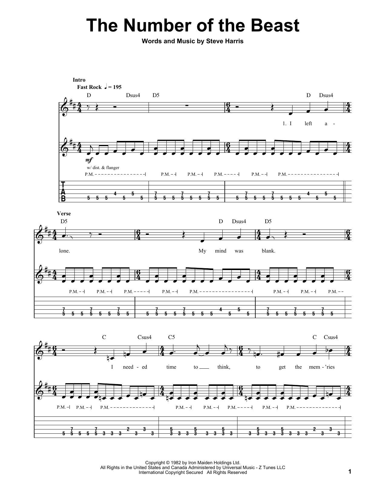 Download Iron Maiden The Number Of The Beast Sheet Music